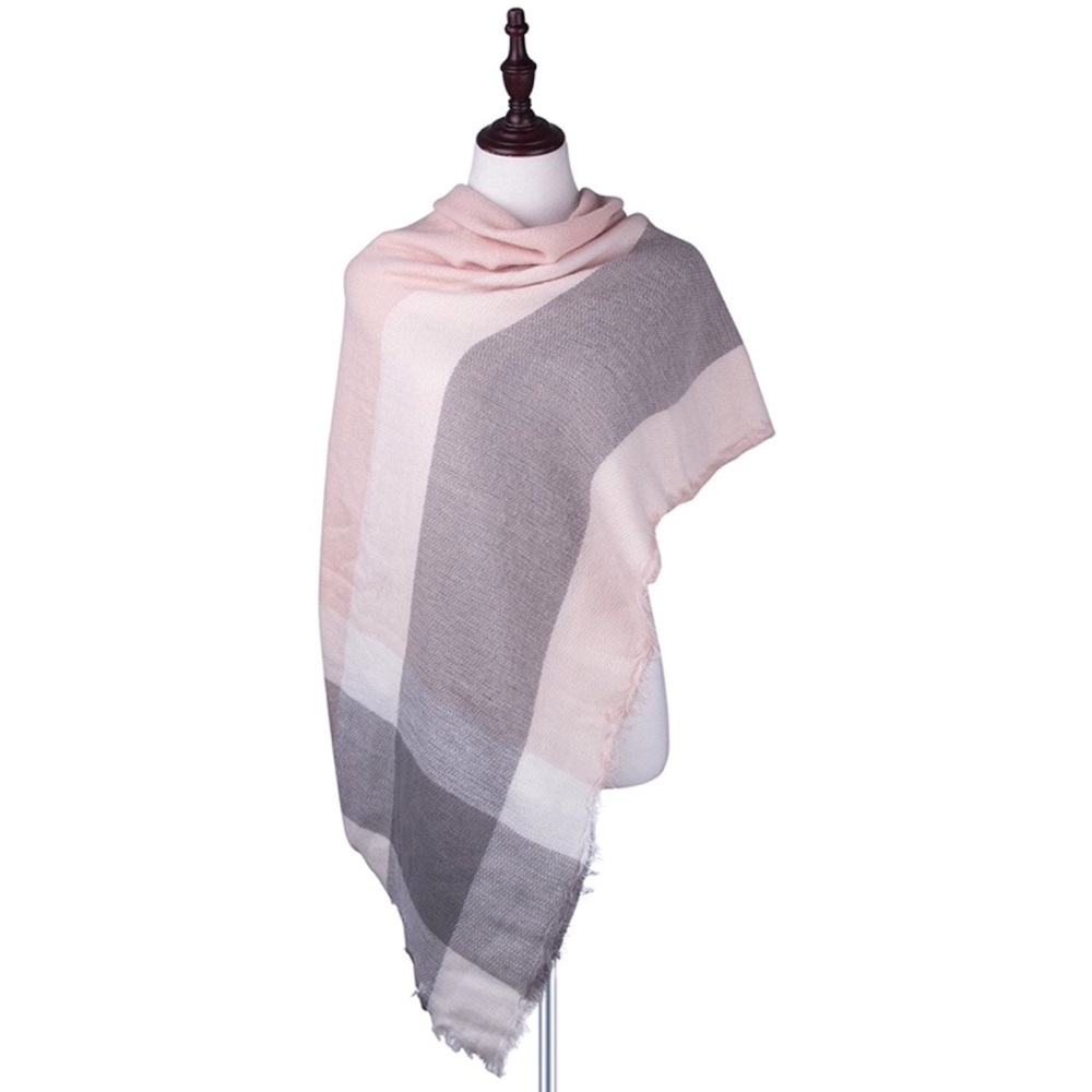 Blush and Grey Ultra Plush Square Blanket Scarf - Picture 3 of 7